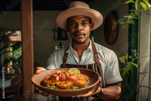 Experience the Essence of Dominican Cuisine as a Skillful Chef Presents a Platter of Mangu, a Tasty Local Breakfast Dish



 photo