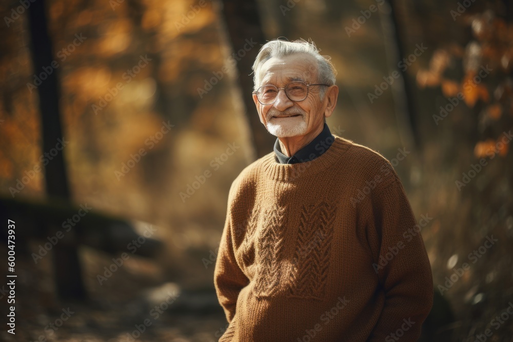 Portrait of an elderly man in the autumn park. Portrait of an elderly man in a sweater. Portrait of an elderly man in the autumn park. Portrait of an elderly man in a sweater.