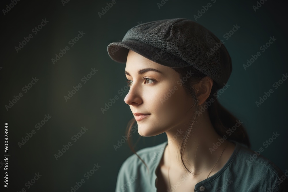 Portrait of a beautiful girl in a cap on a dark background Portrait of a beautiful girl in a cap on a dark background