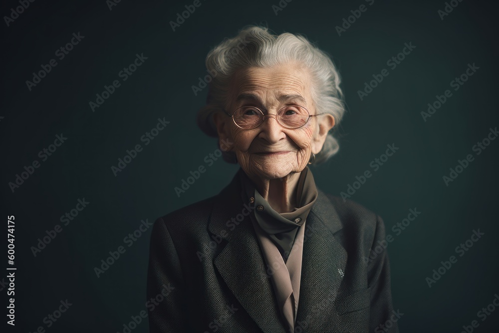 Portrait of a happy senior woman in eyeglasses on dark background Portrait of a happy senior woman in eyeglasses on dark background