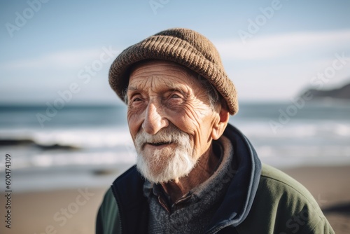 Portrait of smiling senior man standing on beach at the day time © Robert MEYNER