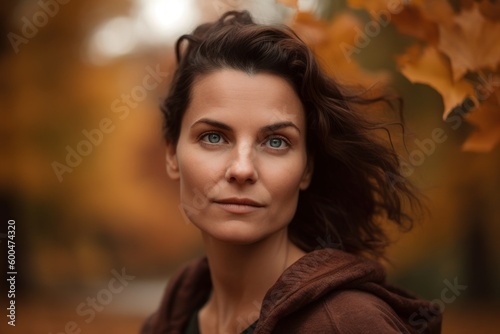 Portrait of a beautiful young woman in the autumn park. Soft focus.