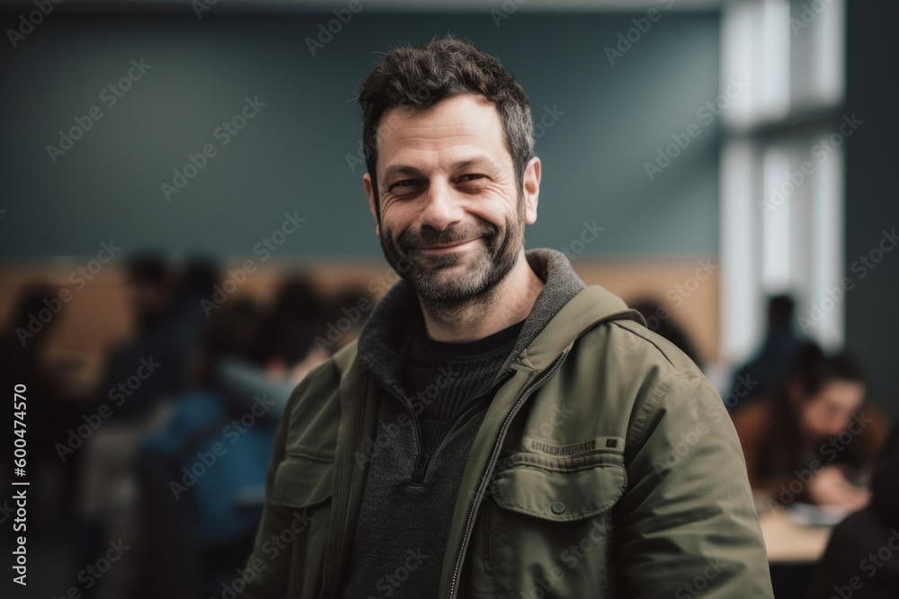 Portrait of smiling man standing in conference hall and looking at camera Portrait of smiling man standing in conference hall and looking at camera