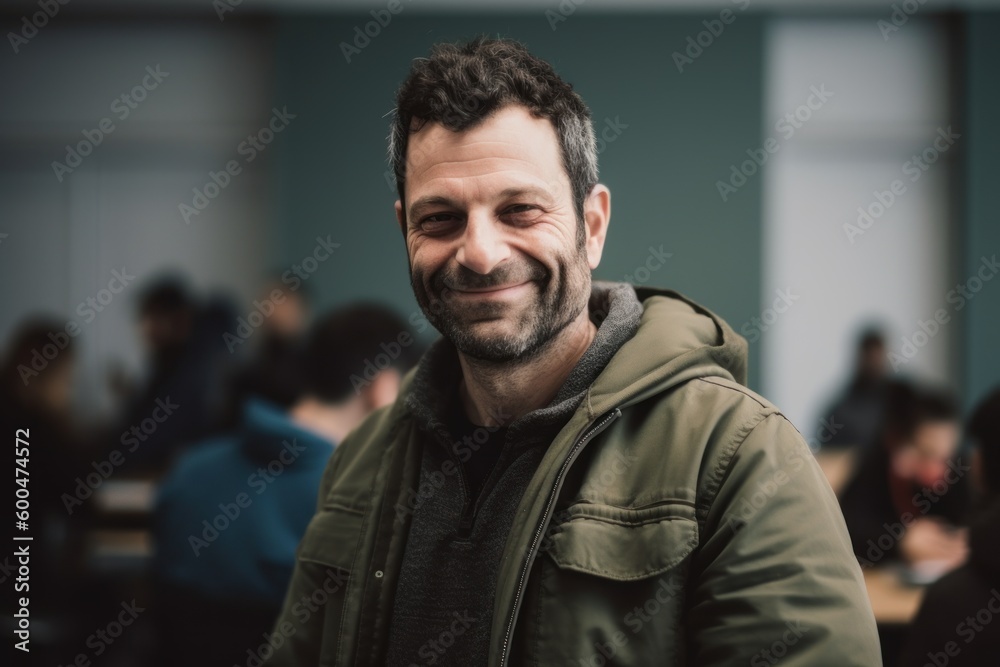 Portrait of a handsome man smiling while standing in a conference hall Portrait of a handsome man smiling while standing in a conference hall