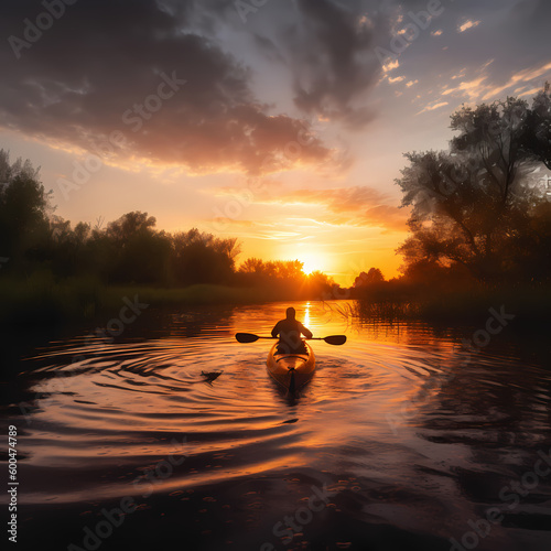 Kayak Sunset Panorama. Generative AI