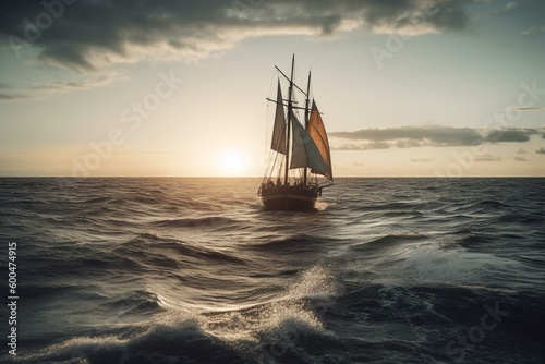 Boat sailing on ocean. Generative AI
