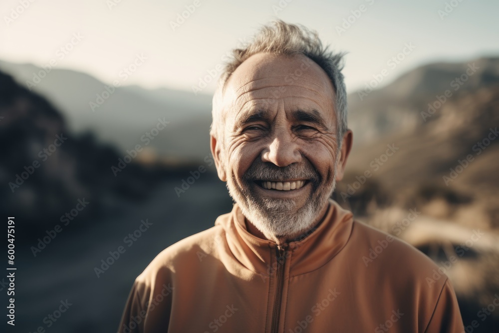 Portrait of a smiling middle-aged man in the mountains. Portrait of a smiling middle-aged man in the mountains.