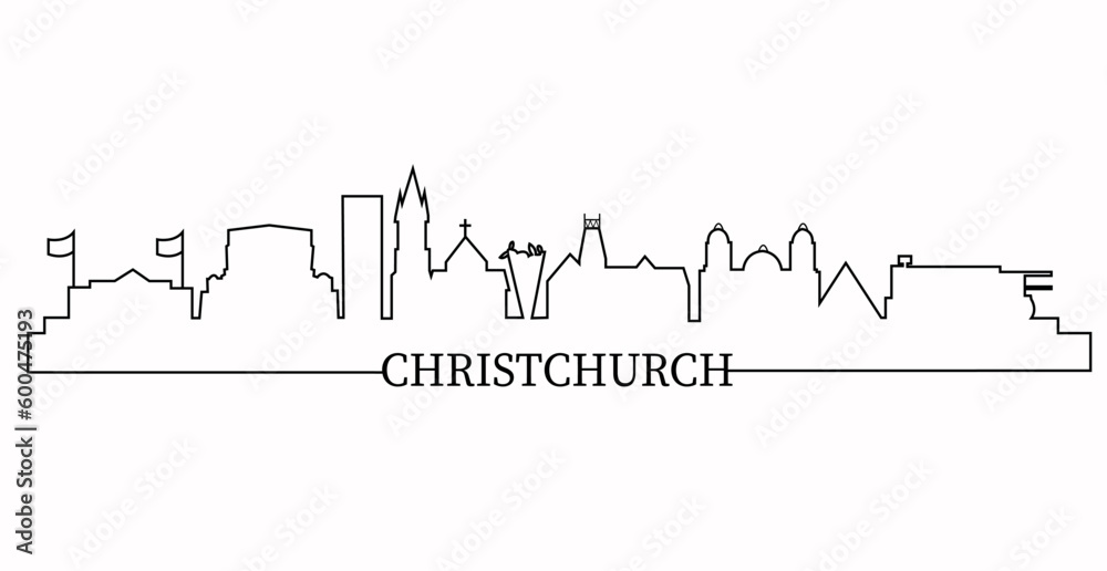 Christchurch city skyline outline silhouette