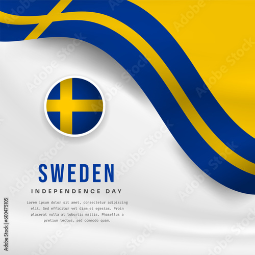 Square Banner illustration of Sweden independence day celebration with text space. Waving flag and hands clenched. Vector illustration.
