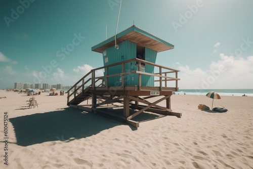 A sunny and vibrant beach destination located in the city of Miami. Generative AI © Dov