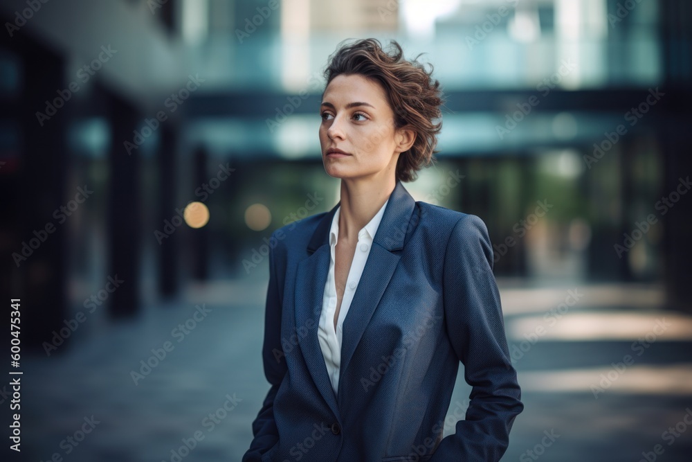 Portrait of a young business woman standing in the city center. Portrait of a young business woman standing in the city center.