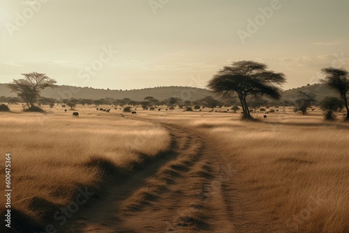 Image of an African savannah landscape. Generative AI