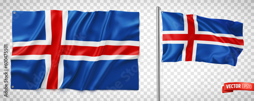 Vector realistic illustration of Icelandic flags on a transparent background.
