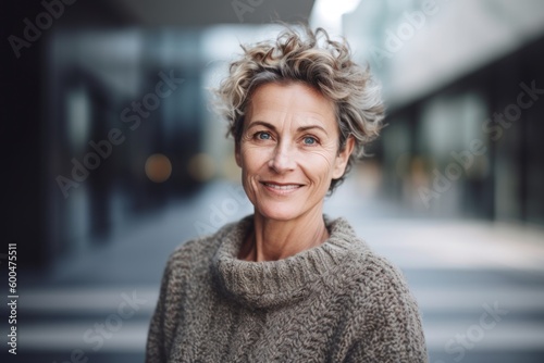 Portrait of a happy mature woman standing in the street and looking at camera