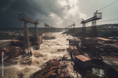 Hydroelectric power plants - Delinal, Itaipu & Inga dams - Natural disaster - Typhoon. Generative AI photo