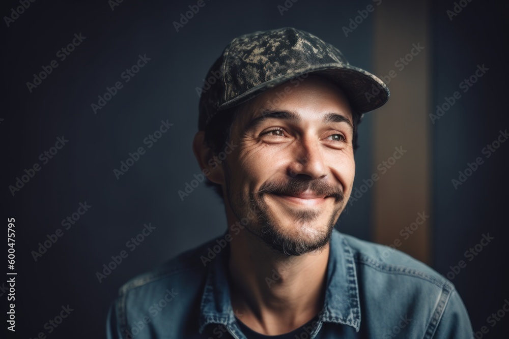 Portrait of a handsome man in a cap on a dark background Portrait of a handsome man in a cap on a dark background