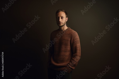 Portrait of a handsome man in a brown sweater on a dark background © Robert MEYNER