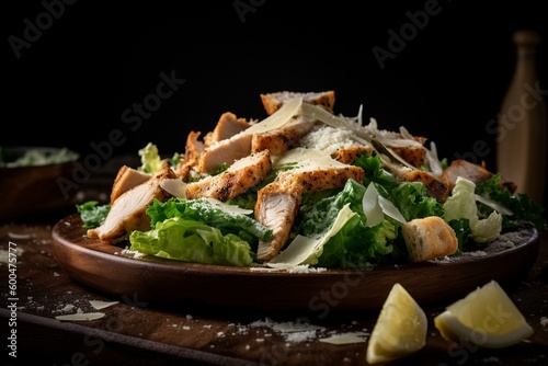 Fresh Caesar salad with tender chicken and crisp lettuce. Generative AI