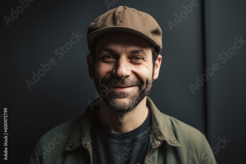 portrait of a handsome man in a cap on a dark background