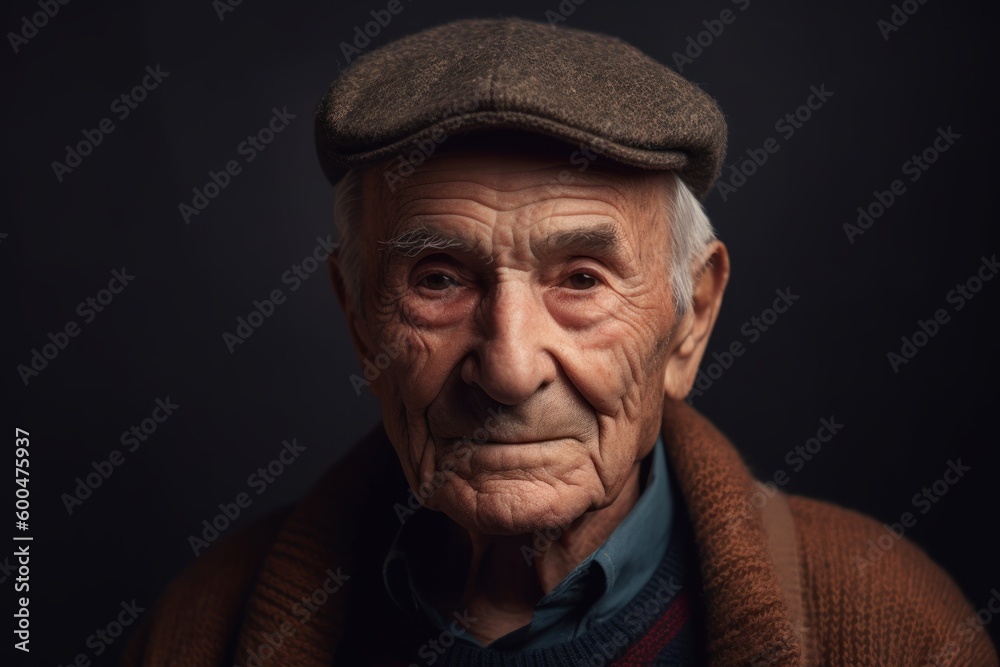 Portrait of an old man in a cap on a black background Portrait of an old man in a cap on a black background