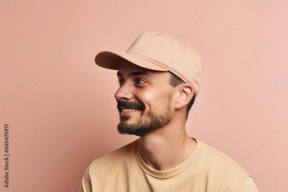 Portrait of a young man in a cap on a pink background Portrait of a young man in a cap on a pink background