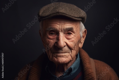 Portrait of an old man in a cap on a black background