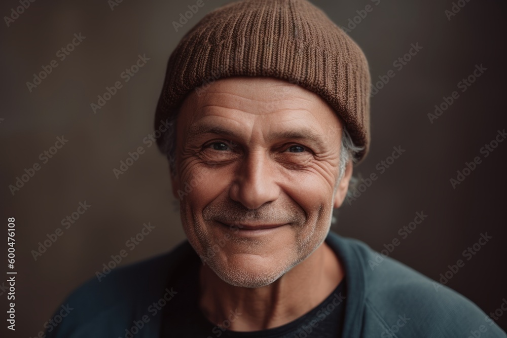 Portrait of a smiling senior man wearing a knitted hat. Portrait of a smiling senior man wearing a knitted hat.