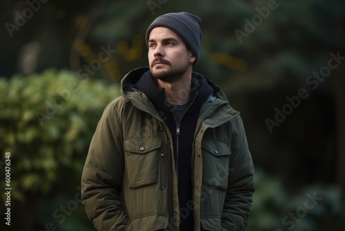 Portrait Of A Handsome Young Man In Winter Clothes Outdoors