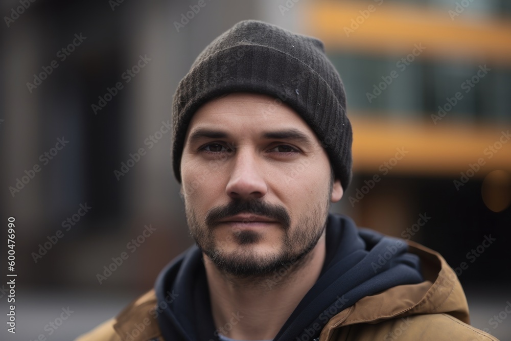 Portrait of a handsome young man with beard in the city. Portrait of a handsome young man with beard in the city.