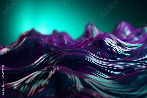 Abstract 3D background with translucent waves of violet and turquoise. Plenty of space for copy. Generative AI