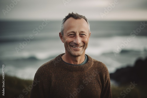 Portrait of a smiling senior man standing on the beach at sunset © Robert MEYNER