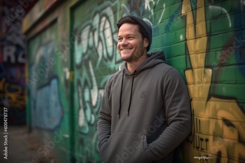 Portrait of a handsome young man wearing hoodie in an urban context