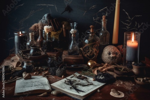 Table of Black Magic Witchcraft Attributes. Generative AI photo