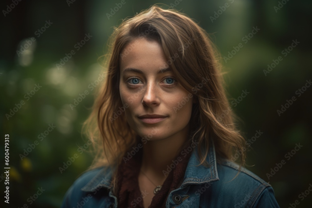Portrait of a beautiful young woman with blue eyes in the park Portrait of a beautiful young woman with blue eyes in the park