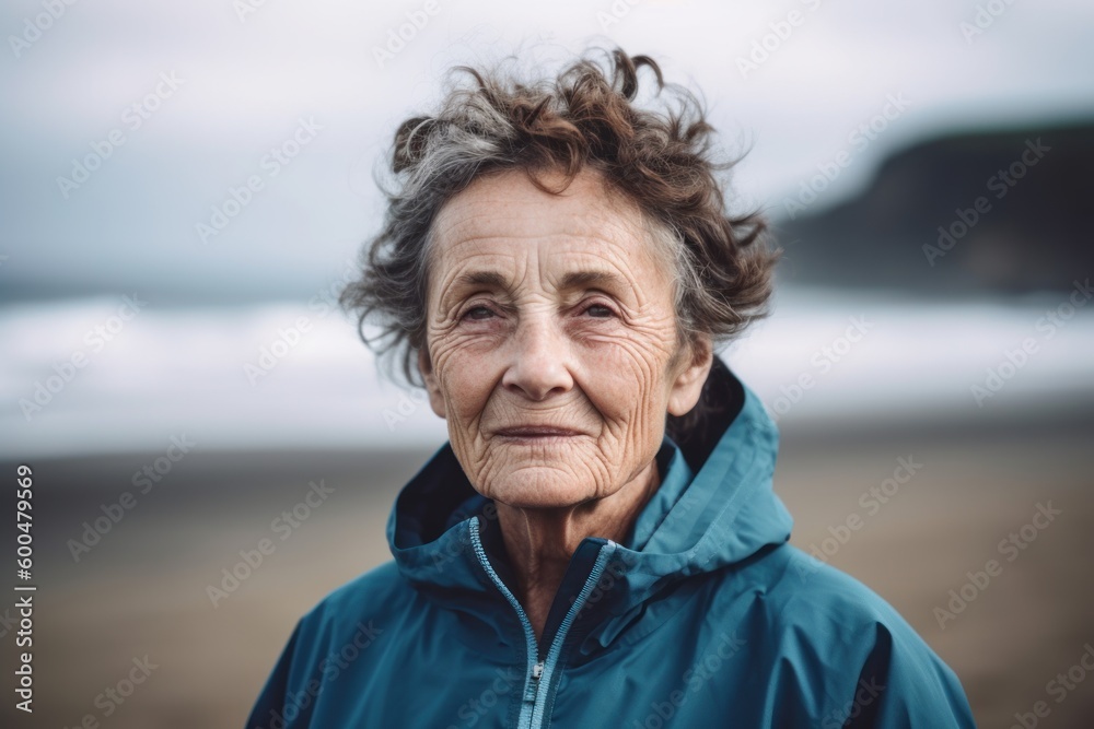 Portrait of a senior woman at the beach, looking at camera. Portrait of a senior woman at the beach, looking at camera.