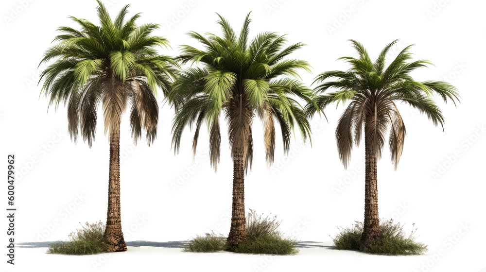Obraz premium Set of palm trees in transparent background. generative ai