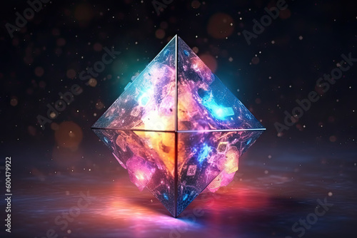 Abstract Epic Fractal Octahedron Background with Glowing Aura, Generative AI