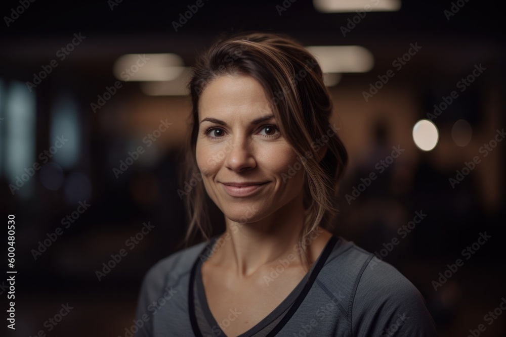 Portrait of a beautiful young woman looking at the camera in a gym