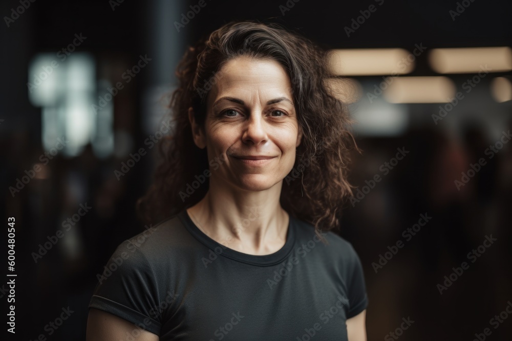 Portrait of a smiling middle-aged woman in a gym. Portrait of a smiling middle-aged woman in a gym.