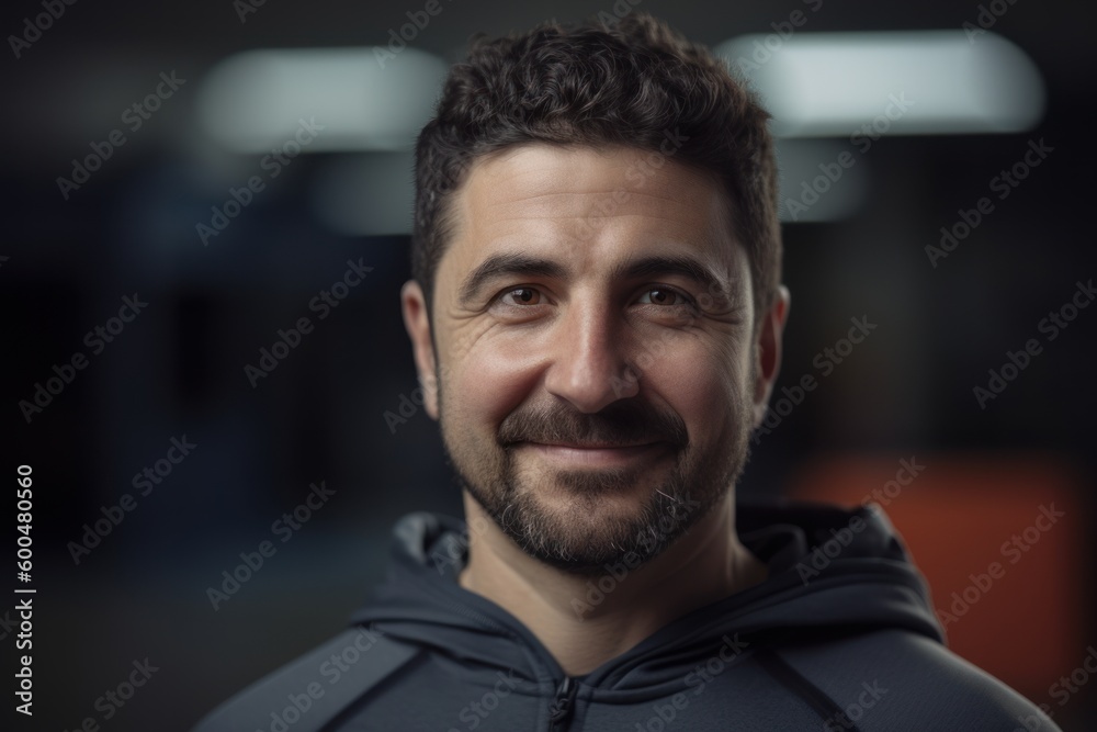 Portrait of a handsome young man smiling at the camera in a gym Portrait of a handsome young man smiling at the camera in a gym