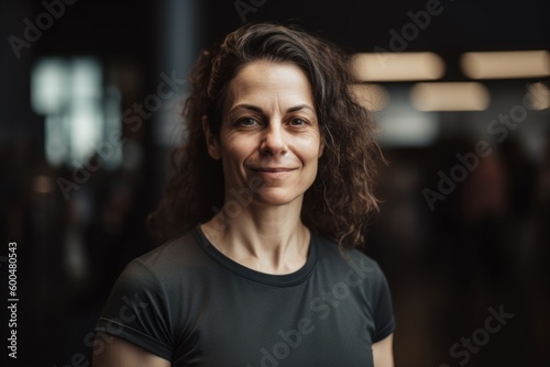 Portrait of a smiling middle-aged woman in a gym.
