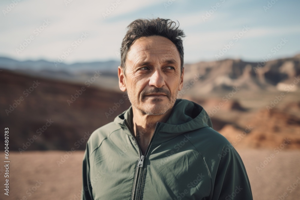 Handsome middle-aged man in the desert of Utah, USA
