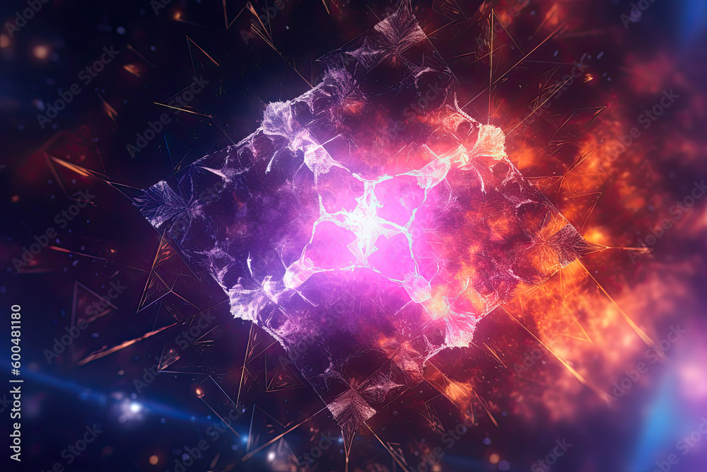 Abstract Epic Fractal Nonagon Background with Glowing Aura, Generative AI Abstract Epic Fractal Nonagon Background with Glowing Aura, Generative AI