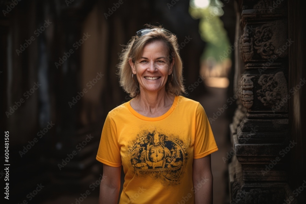 Portrait of a smiling woman standing in front of Angkor Wat Portrait of a smiling woman standing in front of Angkor Wat