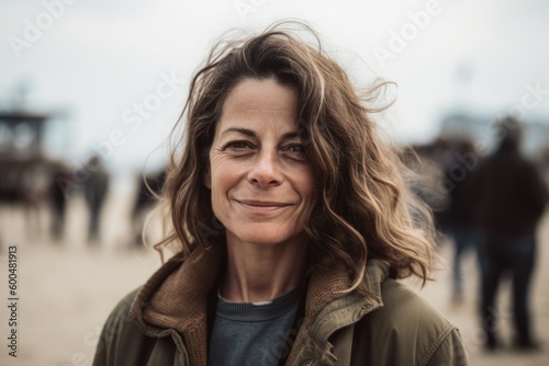 Portrait of middle-aged woman with curly hair on the beach © Robert MEYNER