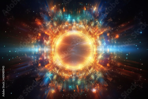Abstract Epic Fractal Circle Background with Glowing Aura, Generative AI