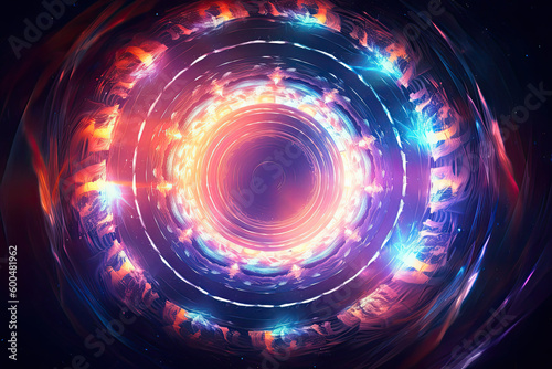 Abstract Epic Fractal Circle Background with Glowing Aura, Generative AI