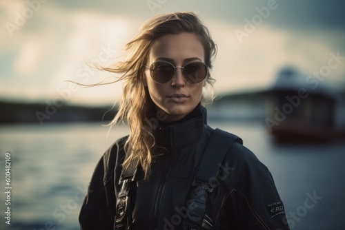 Portrait of a beautiful young woman in sunglasses on the background of the sea © Robert MEYNER