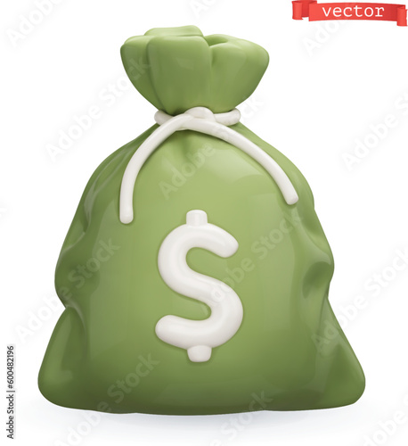 Money bag 3d cartoon vector icon