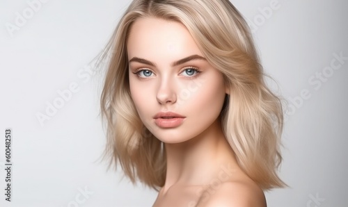 Beauty portrait of blonde hair emotional young woman isolated on white background, generative AI
